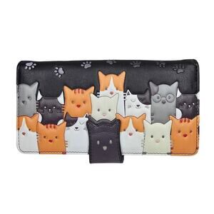 SHAGWEAR CAT-THEME BLACK ENVELOPE WALLET – 8" x 4" x 1" – MAGNETIC SNAP CLOSURE